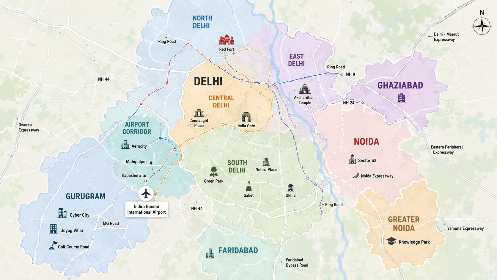 Delhi-NCR Map & Key Districts